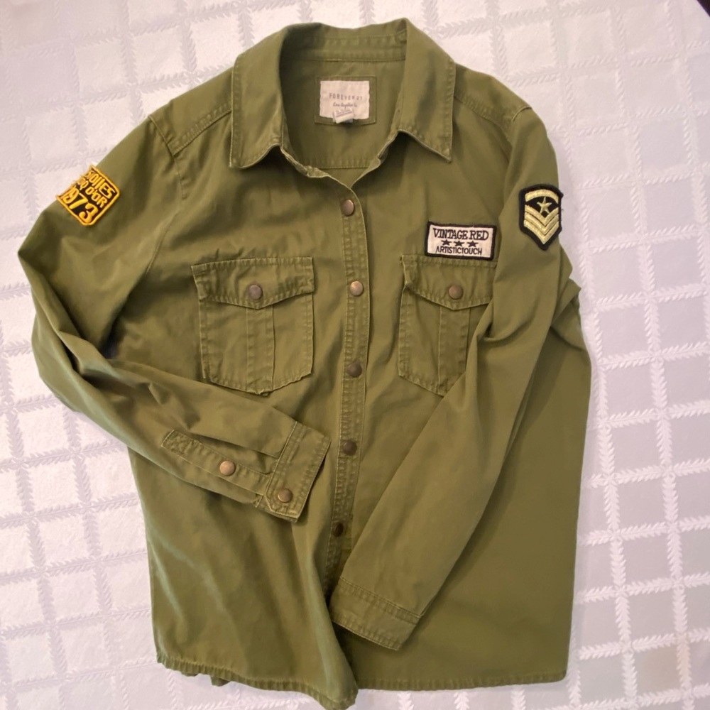 Forever 21 Olive Green Military Patch Utility Jacket